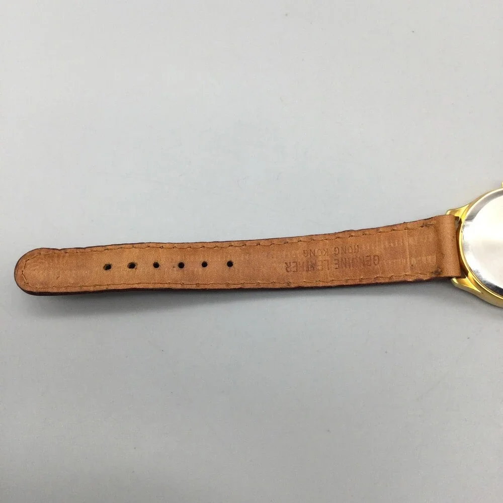 Merona Womens Watch 27mm Cream Dial Gold Tone Brown Leather Band